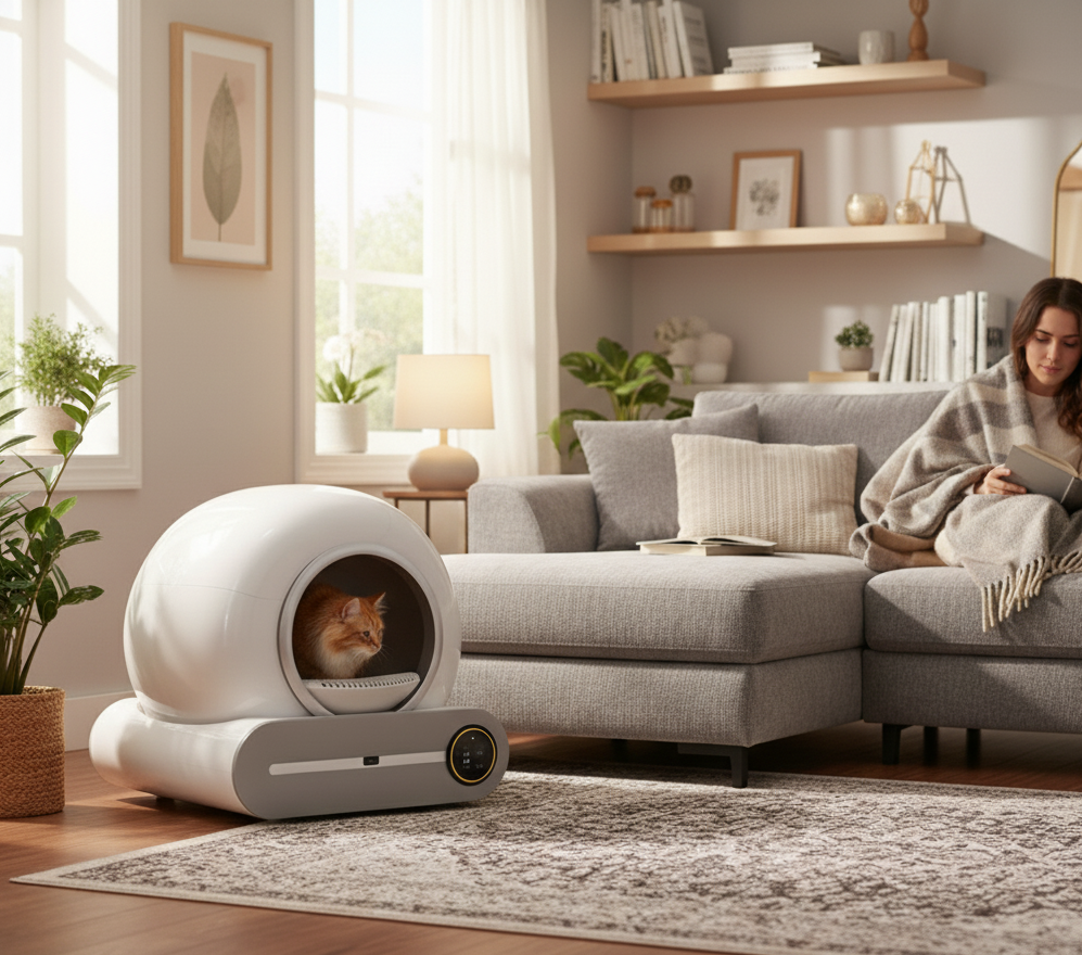 litiere-automatique-connectee-chat-salon